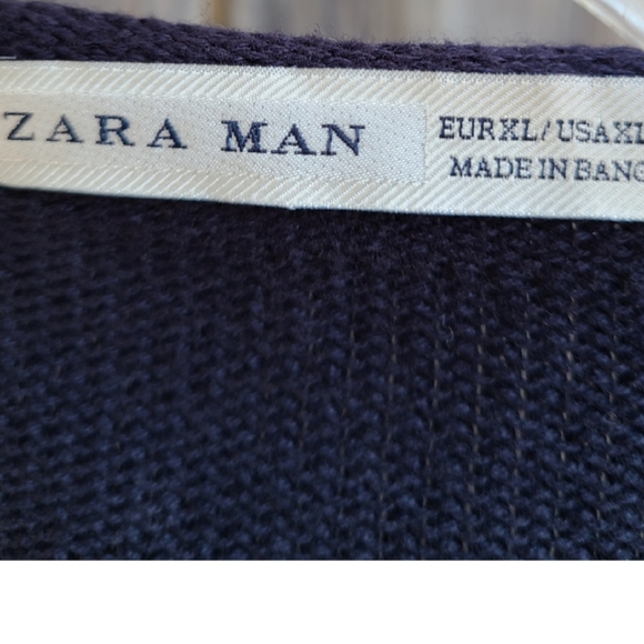 ZARA MAN V-NECK NAVY BLUE & CREAM CARDIGAN SIZE XL - Picture 3 of 4